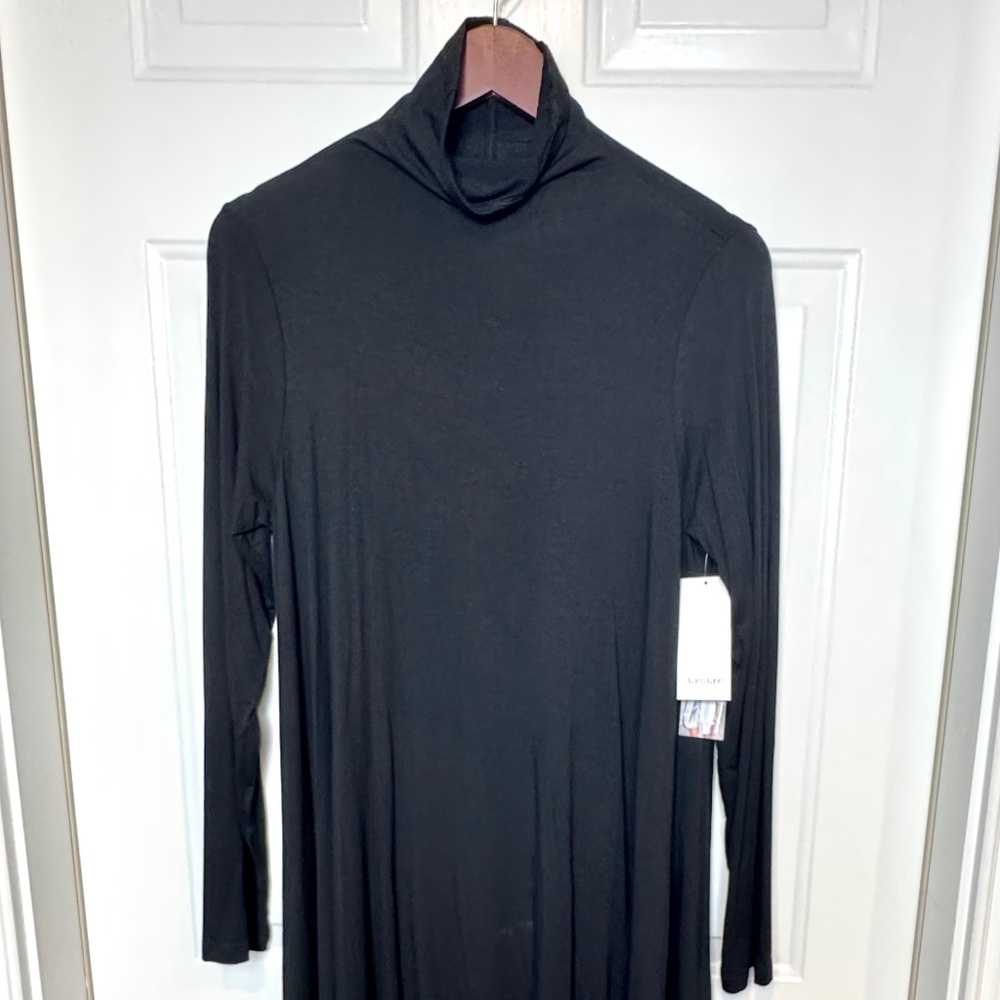 NWT Karen Kane Funnel Neck Black Swing Dress, Size Medium